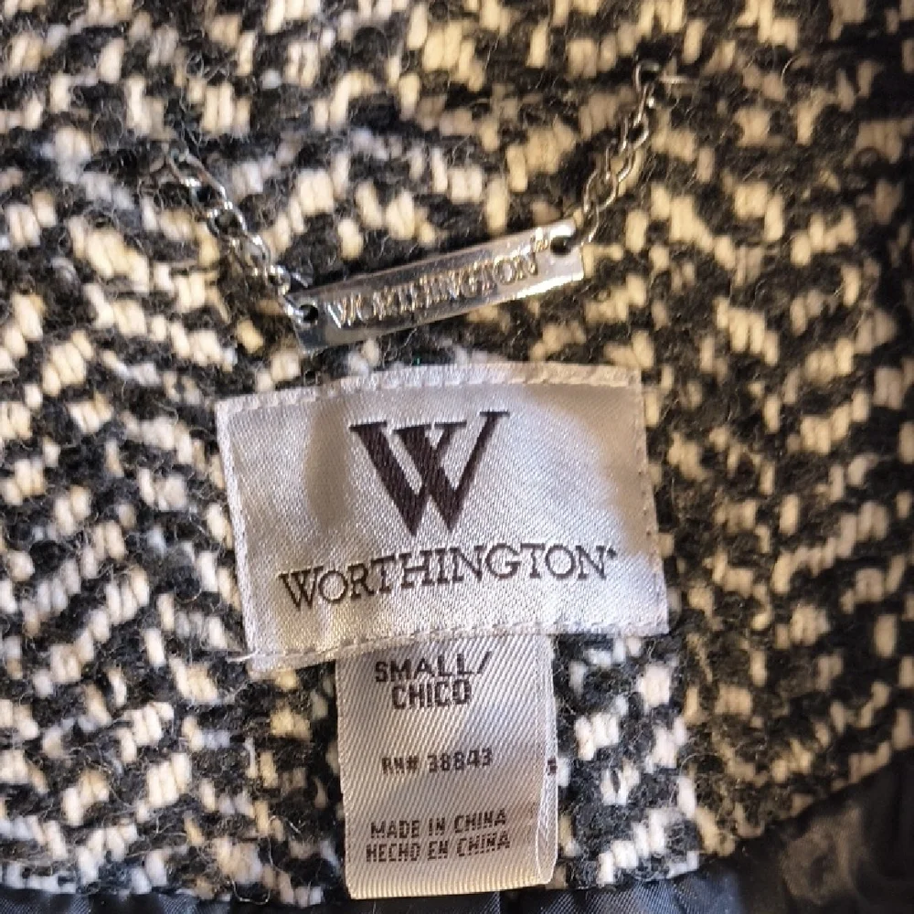 Worthington Black and White Patterned Trench Coat - Picture 2 of 3